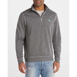 Tommy Bahama Tobago Bay Half Zip Sweatshirt  M Gray Pima Cotton  $140 Retail EUC